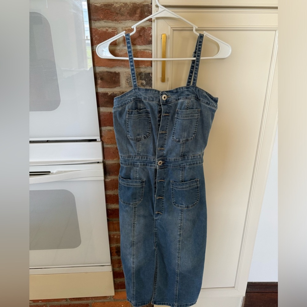Vici denim midi dress w/ front slit